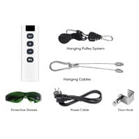 Remote, pulley, cables, glasses, power cable, door hook