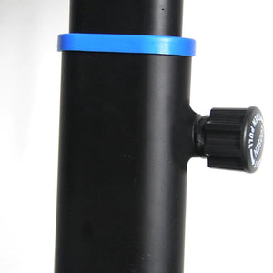 Adjustable fitness equipment detail with knob and blue ring