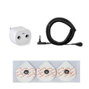 Earthing kit with plug, cable, and pads
