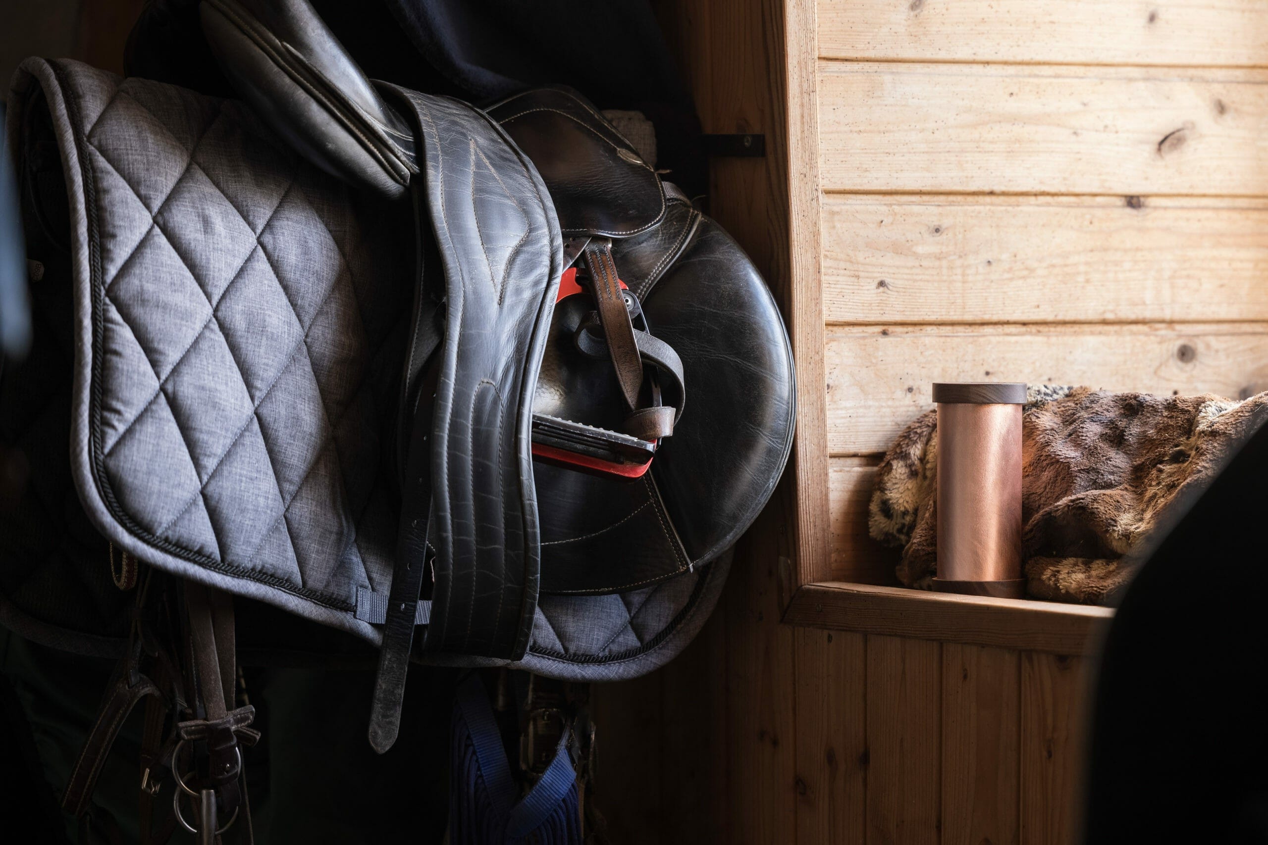 Elsa's horse saddle in tack room